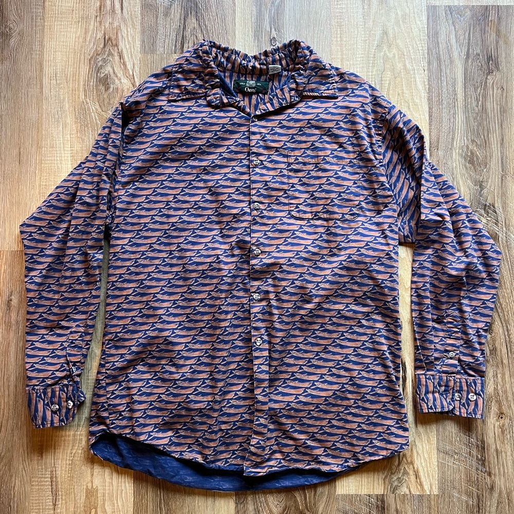 Vintage Orvis canoe patterned Men's button up top large